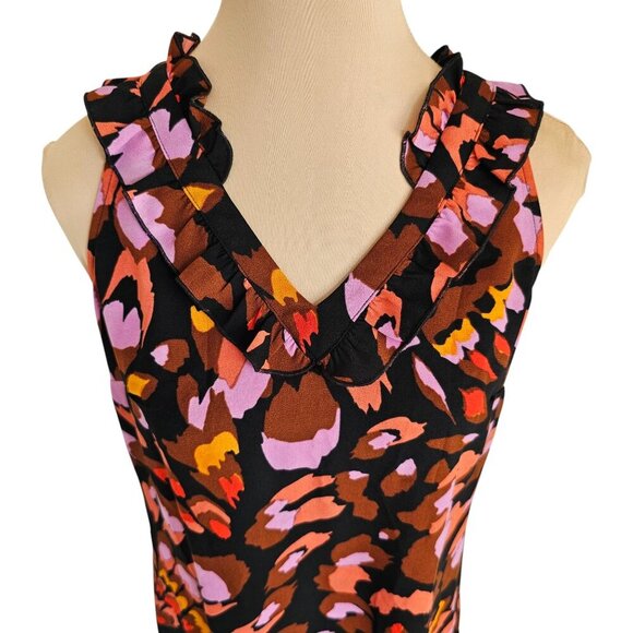 Cabi Brown Purple Pink Ruffle Mini Dress Sz XS - Picture 3 of 9